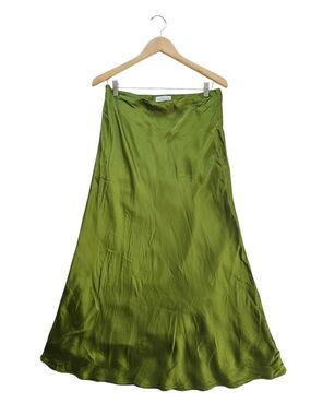 Velvet by Graham & Spencer Olive Green Satin A-Line Midi Skirt